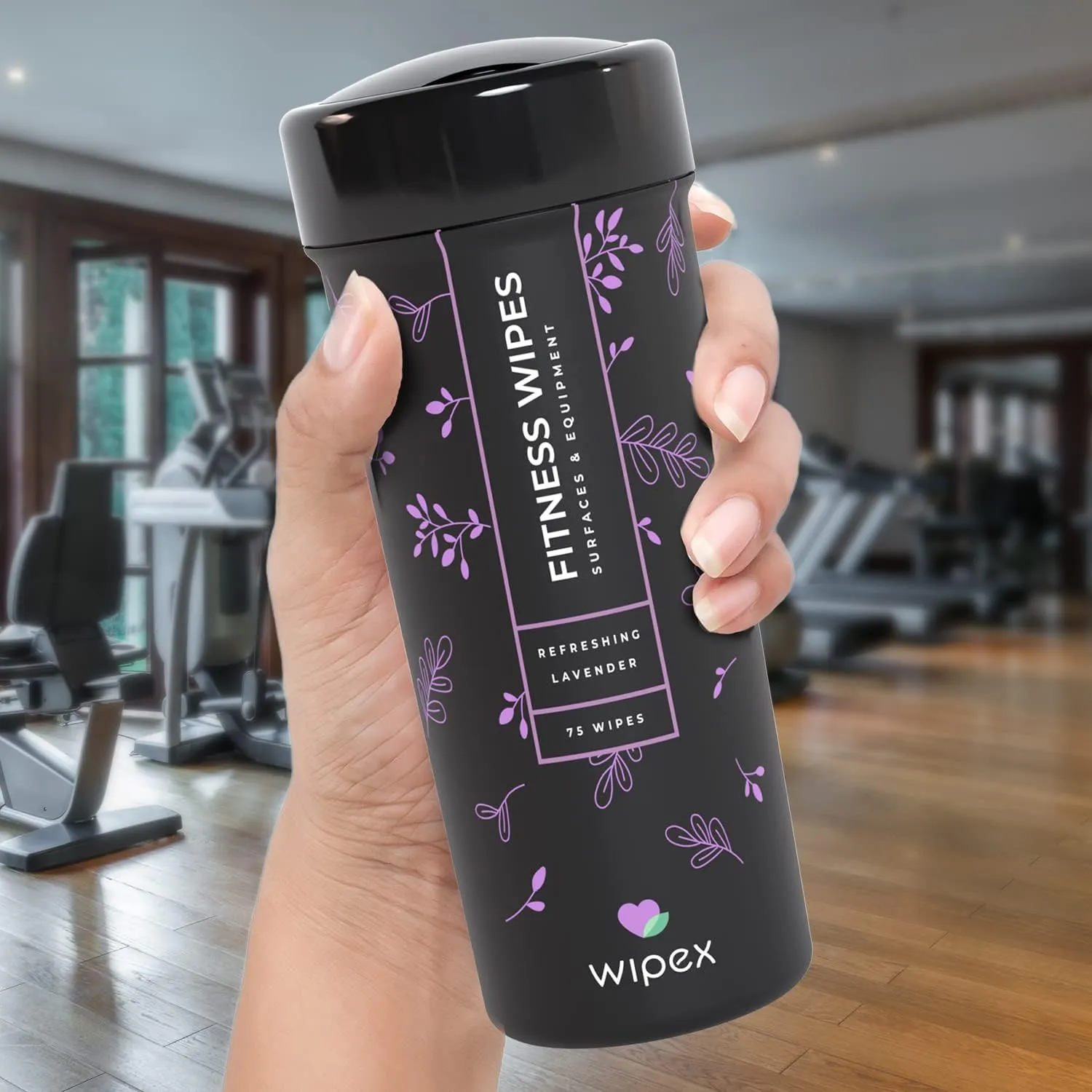 Wipex Yoga Mat Cleaner & Fitness Gym Wipes - Natural Lavender & Vinegar - 75 Count for Cleaning Yoga Mats, Spinning & Peloton Bikes, Weight Machines & Surfaces - 12 Pack Case