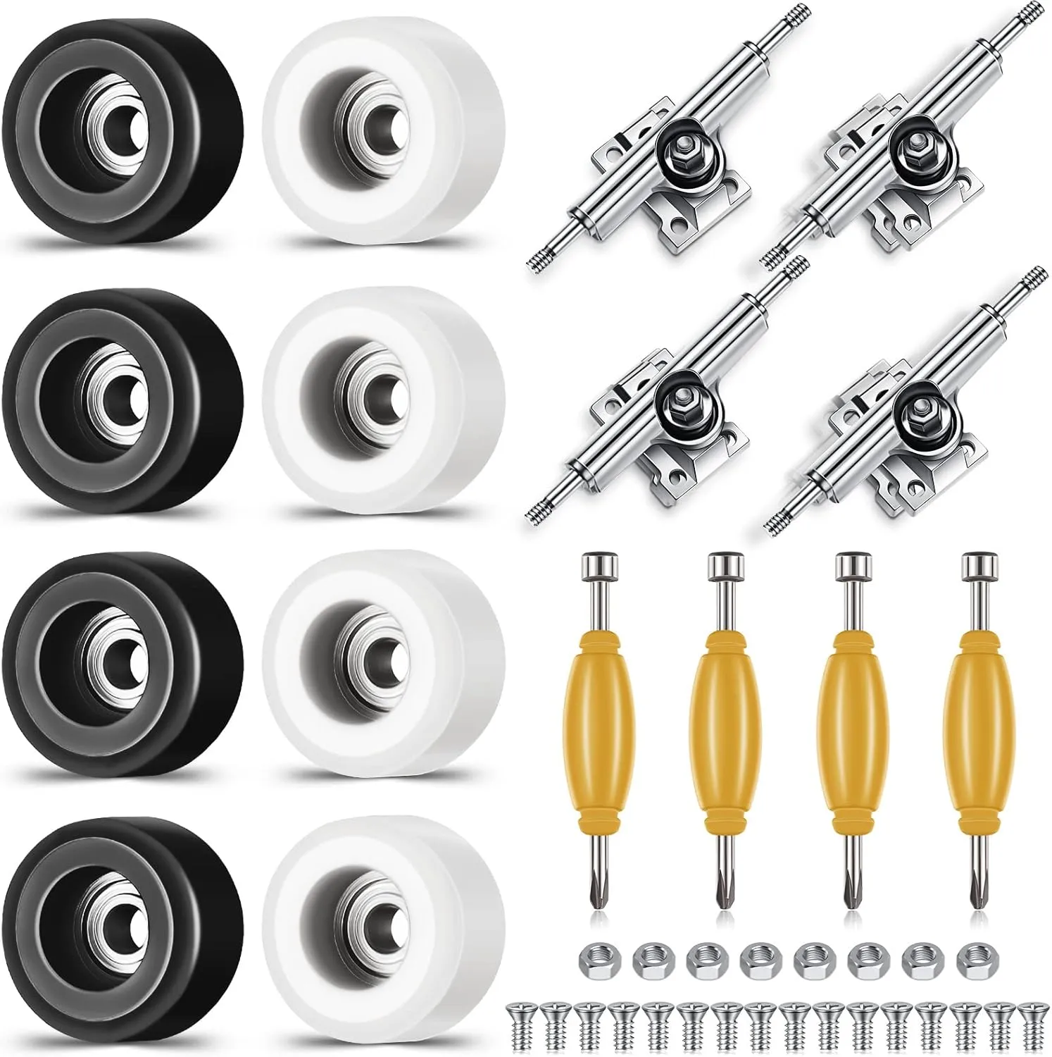 Zhehao 16 Pcs Standard Fingerboard Tool Set CNC Lathed Fingerboard Bearing Wheels Nut Driver Screwdriver for 34 mm Skateboard Trucks(Black and White)